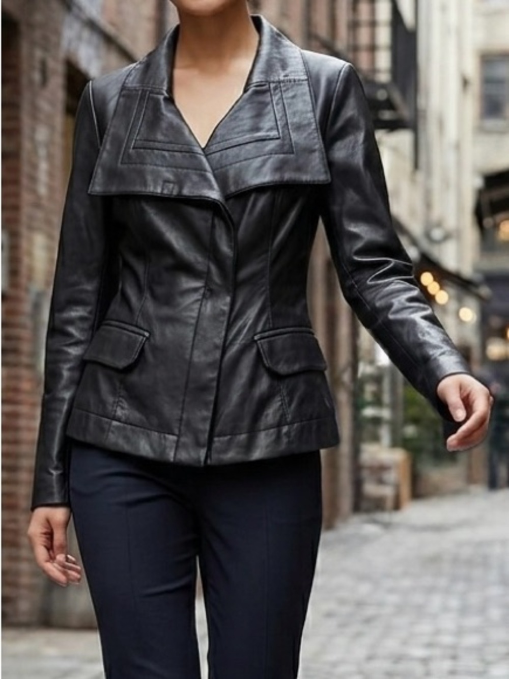 Ark & Co Asymmetric Black Faux Leather Draped Lapel Jacket Moto Coat Size M